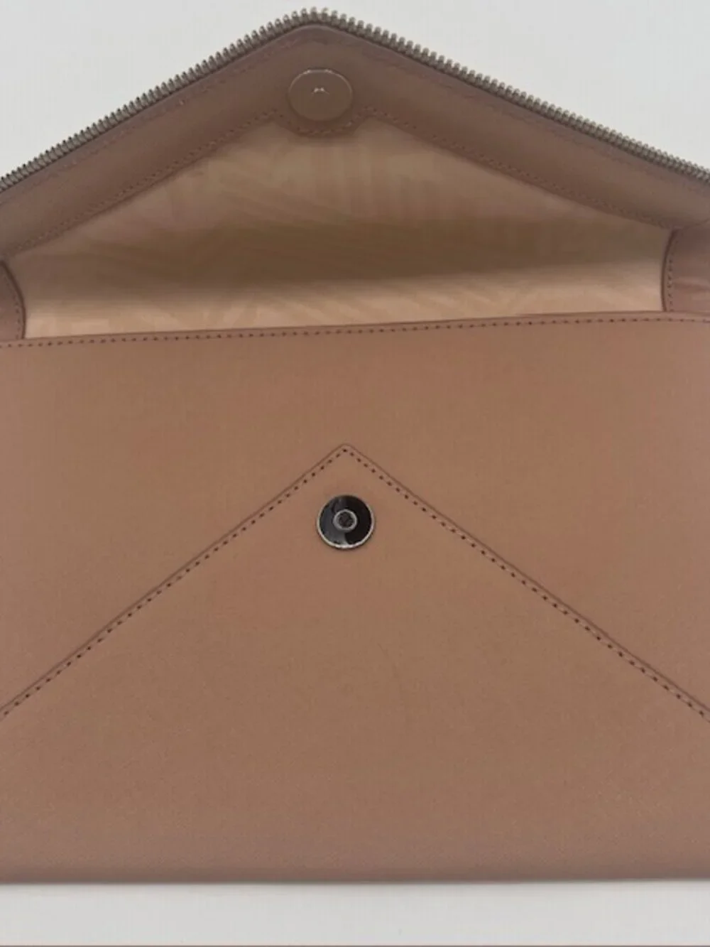 Rebecca Minkoff Leo Envelope Clutch Blush Pink Leather‎ Zipper Trim Handbag EUC